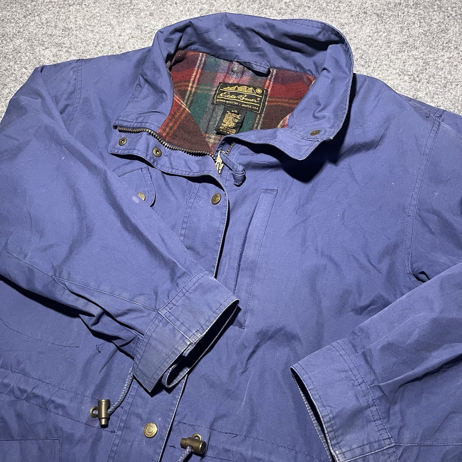 Vtg Eddie Bauer Jacket Mens Large Blanket Lined Wool Parka Blue Pockets